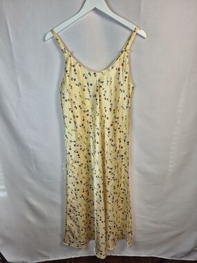 VTG Christian Dior Yellow Floral Slip Dress Or Nightgown Size L